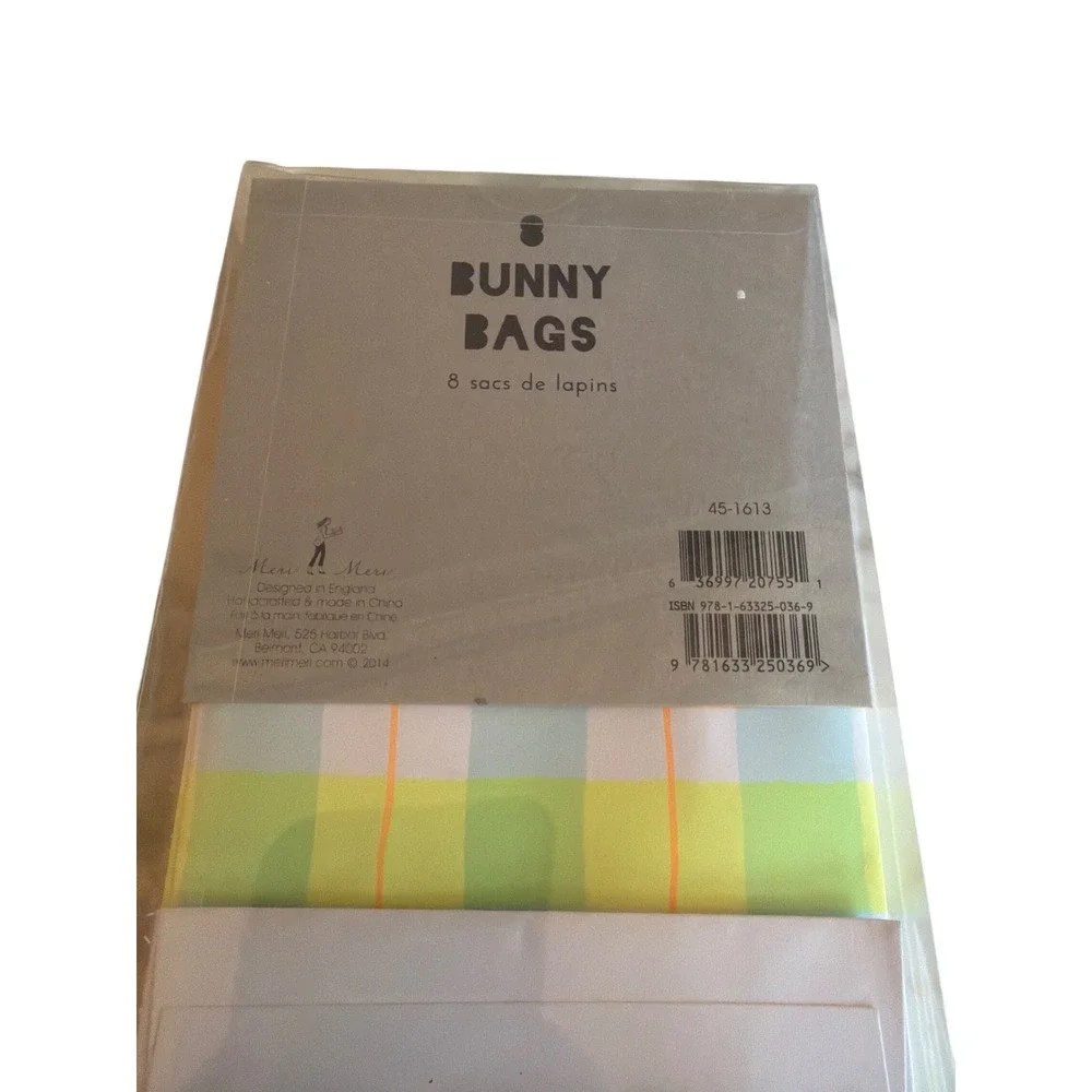 Meri Meri Bunny Bags Blue Pink Easter 8 Count Gift Bags 45-1613 3D Bow Tie Plaid